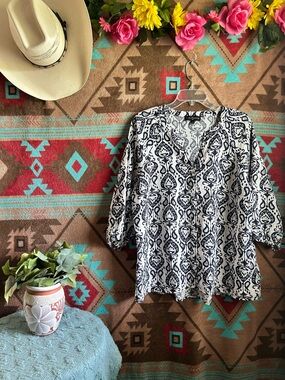 Fred David Navy & White Printed V-Neck Tunic